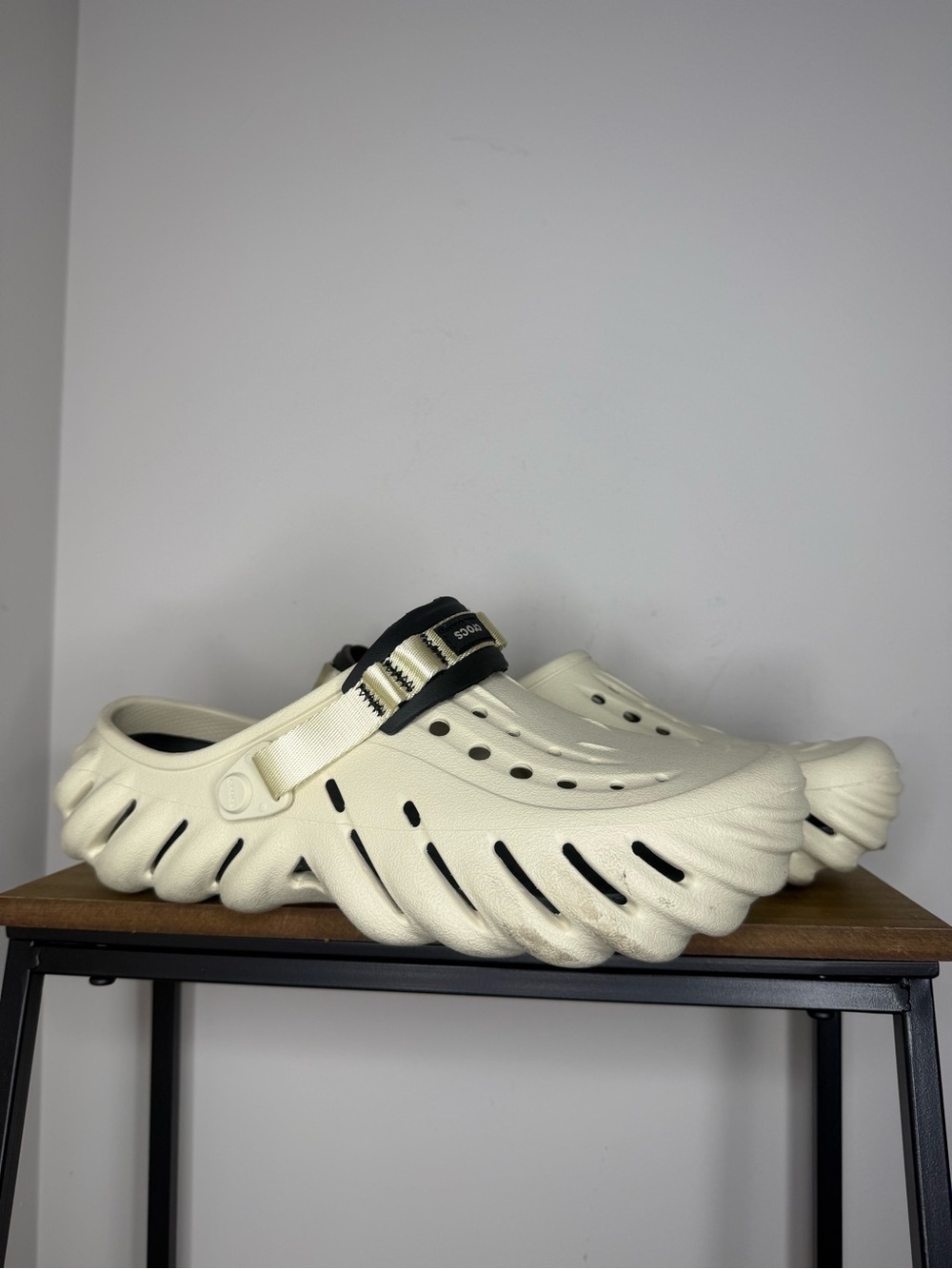 Crocs Echo Clogs in the Bone/Black colorway